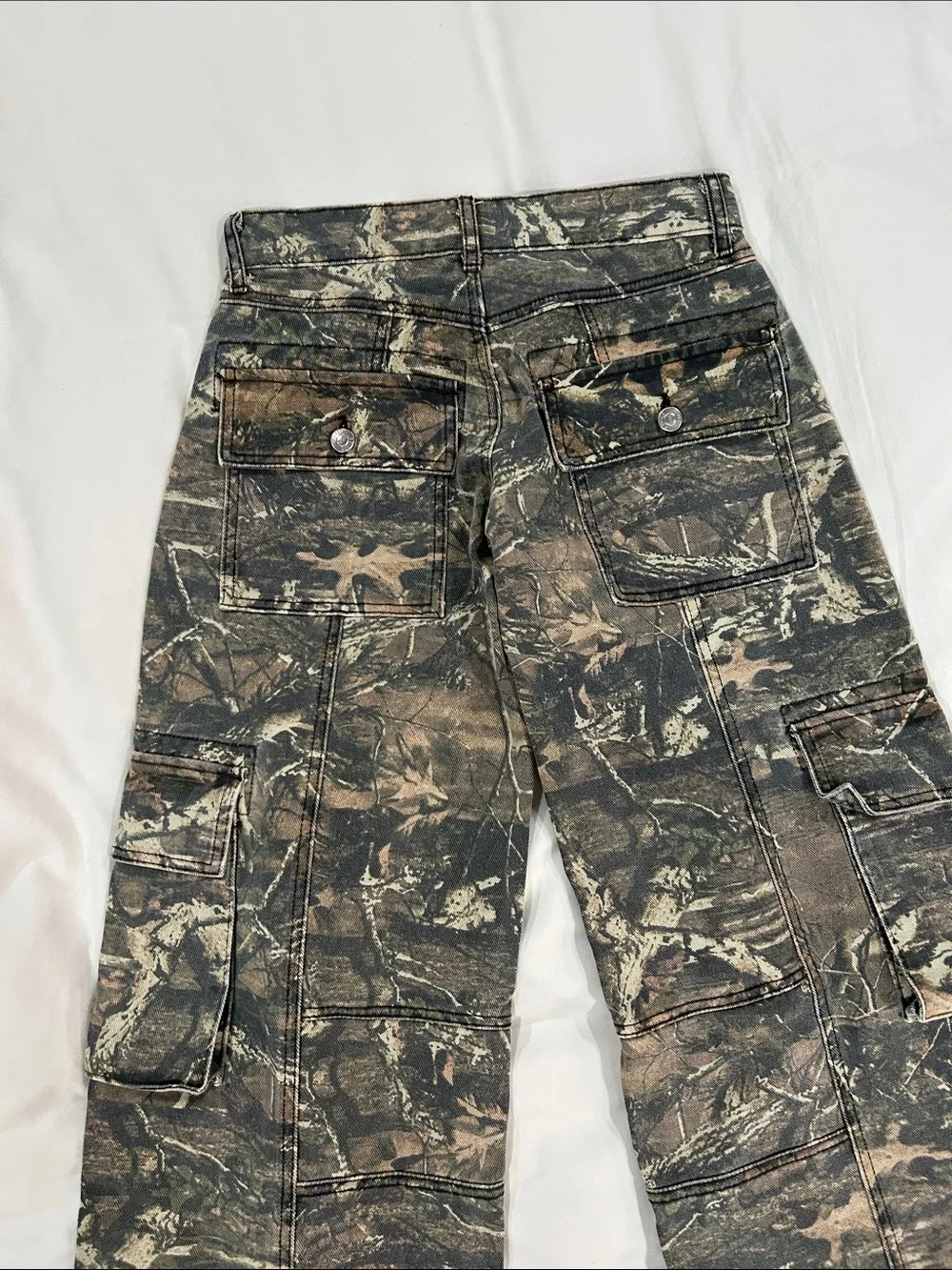 REVICE Camouflage Wide Leg Cargo Jeans in Brown & Green